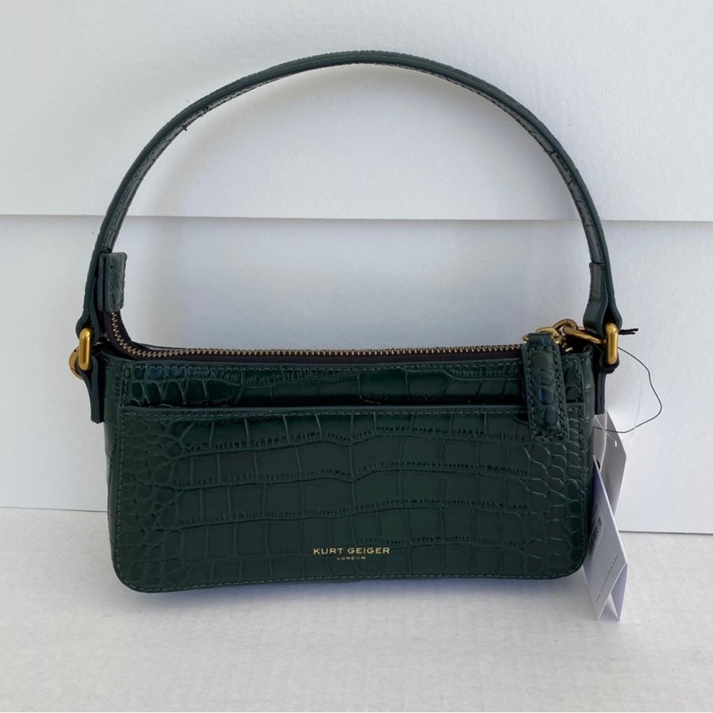 NWT Kurt Geiger Leather Shoreditch Pochette Dark Green - Picture 3 of 6